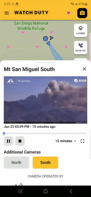 Border Fire progression, via Mt San Miguel South camera on Watch Duty