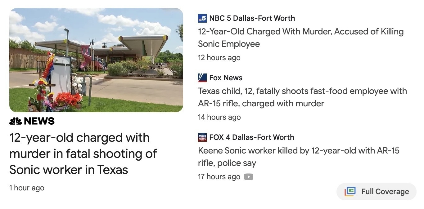 New stories about 12 year old killing Fast Food Worker with AR-15
