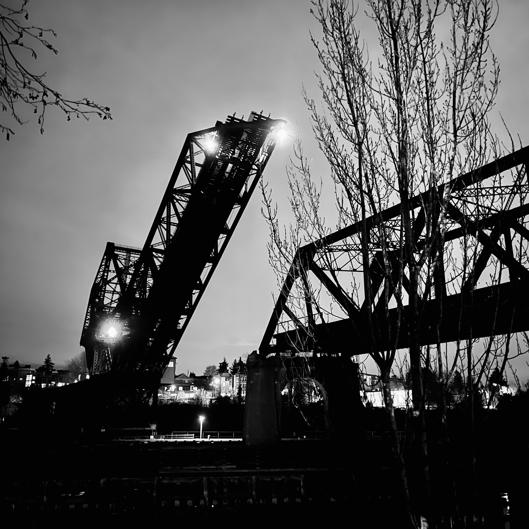 nightime train bridge 