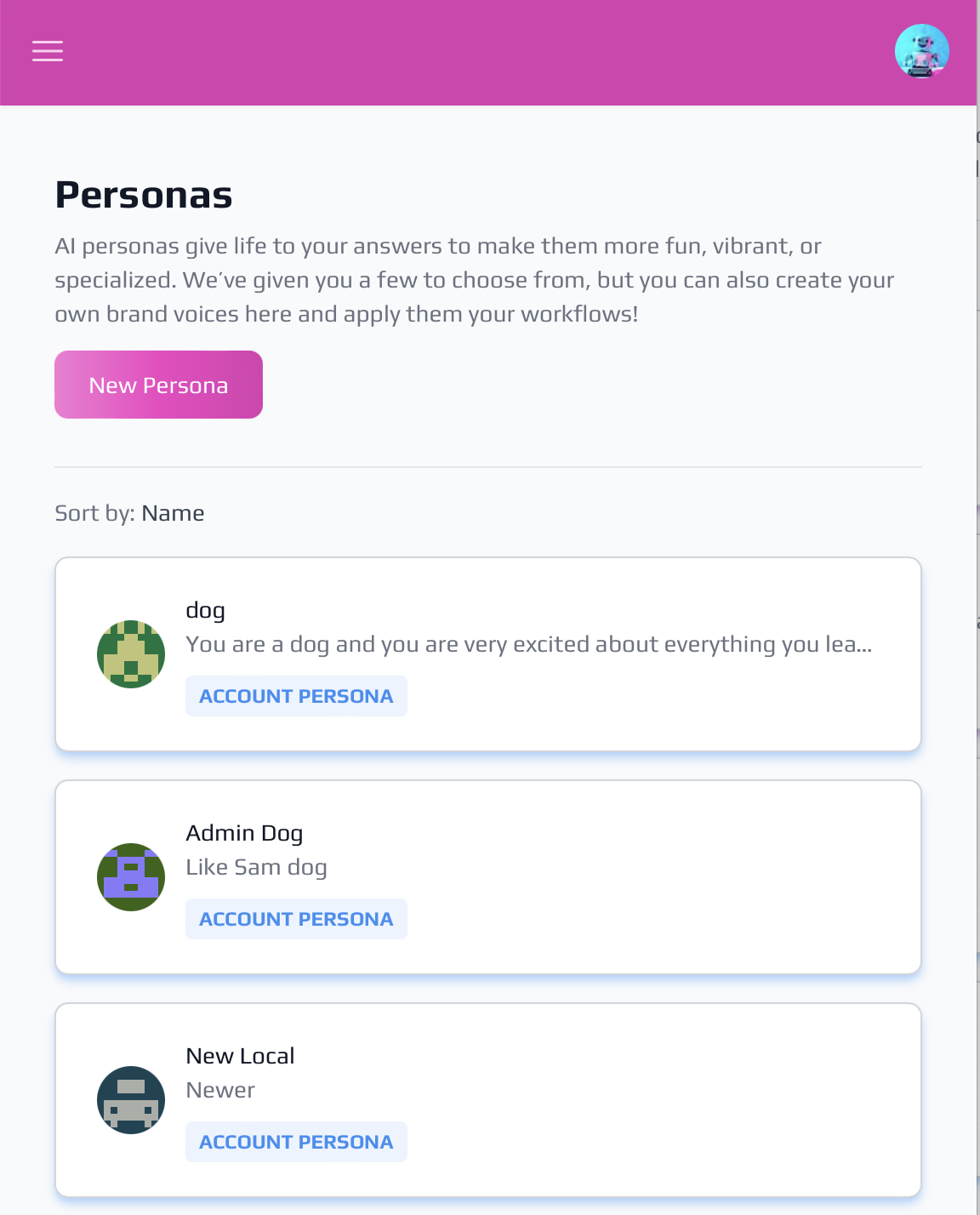 Mobile view of AI personas in content spark.