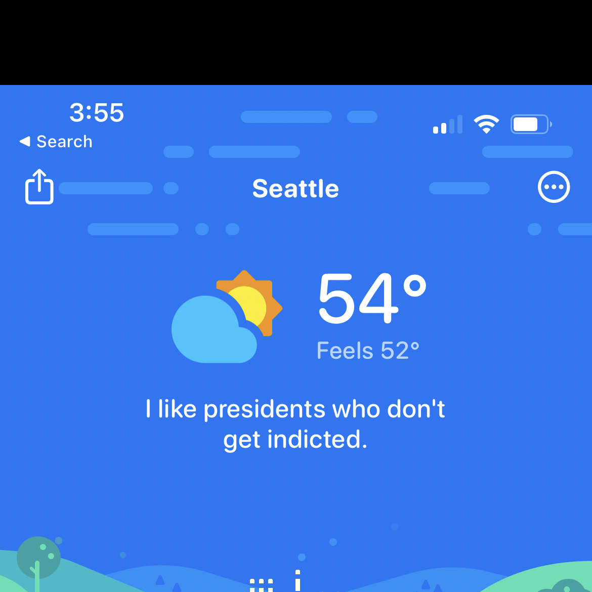 Carrot weather says it likes presidents that don’t get indicted. 