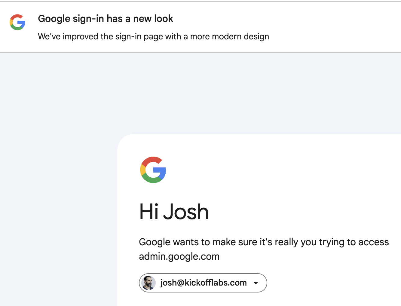 New google sign in page bragging. 