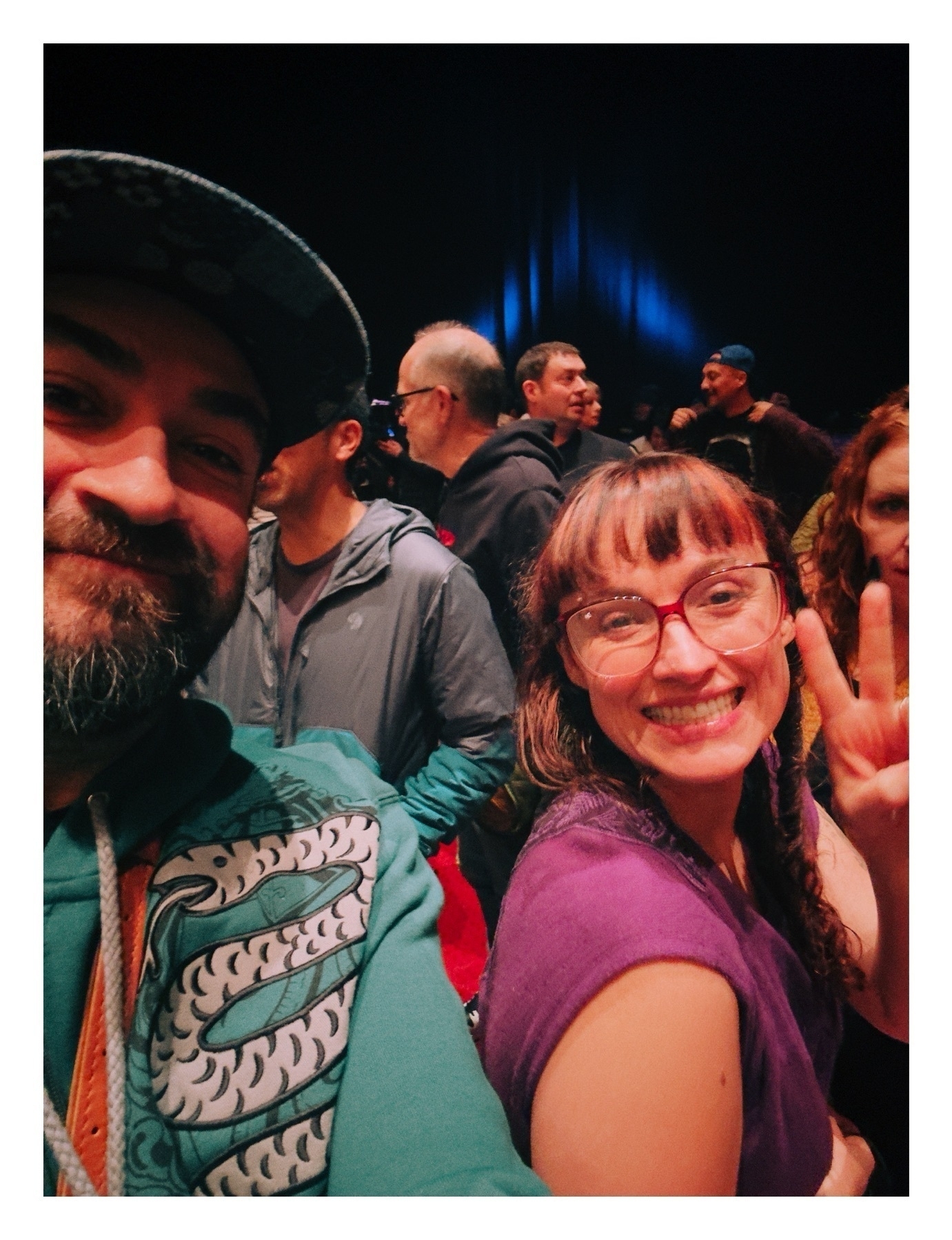 my beautiful wife jen and i in the crowd at the sheng wang show at the keller auditorium in portland, or