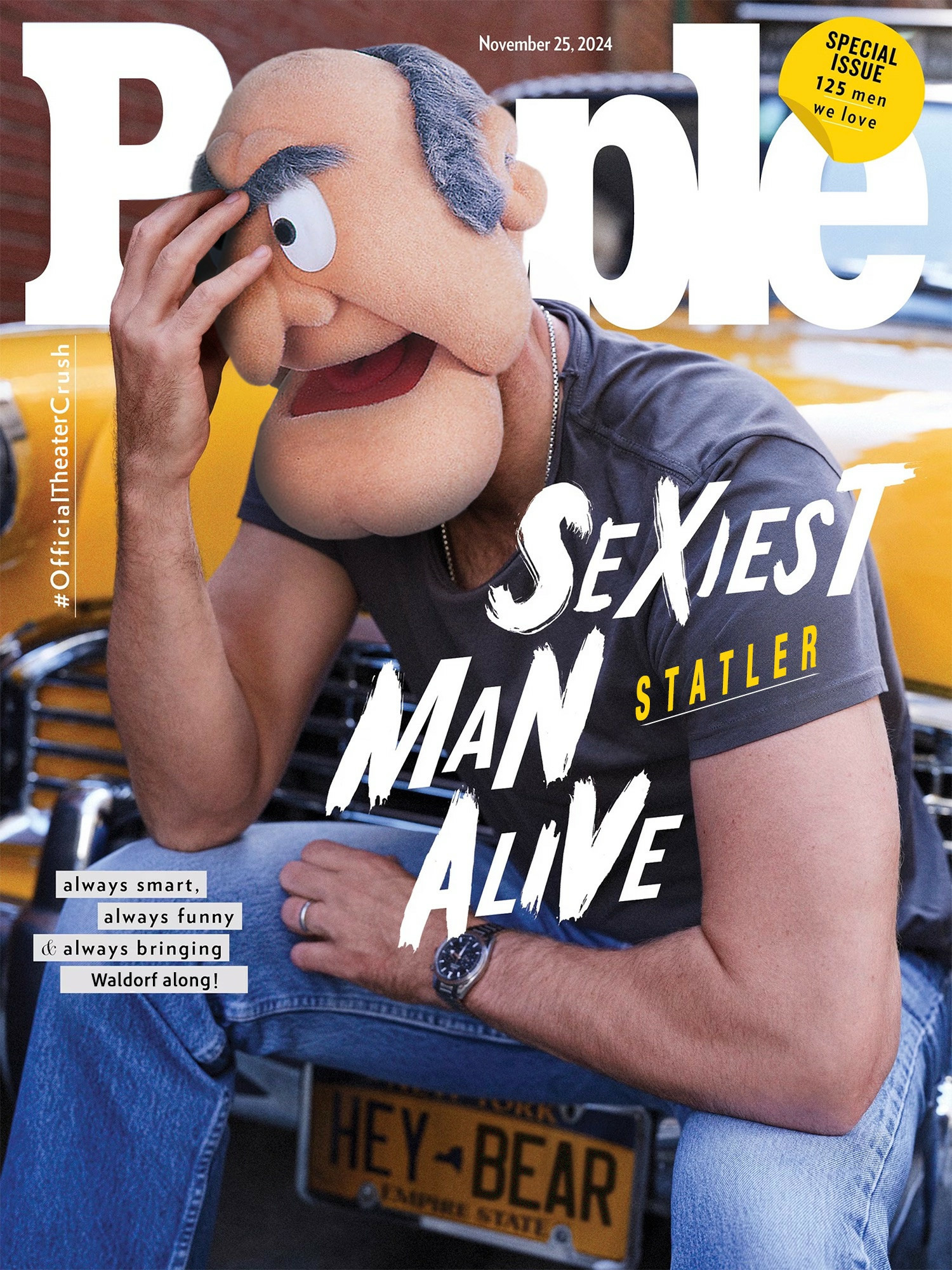 A puppet character resembling Statler from The Muppets is featured on the cover of People magazine as "Sexiest Man Alive."