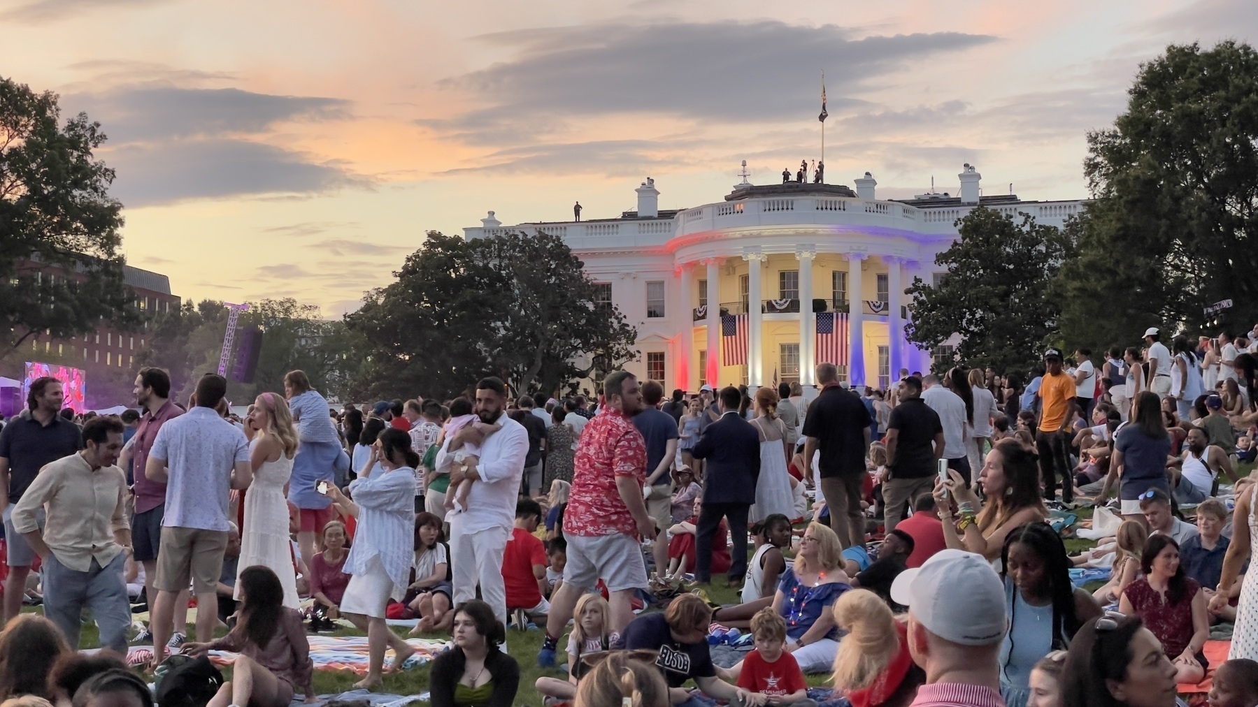 The White House from the South Lawn with Independence Day guests.