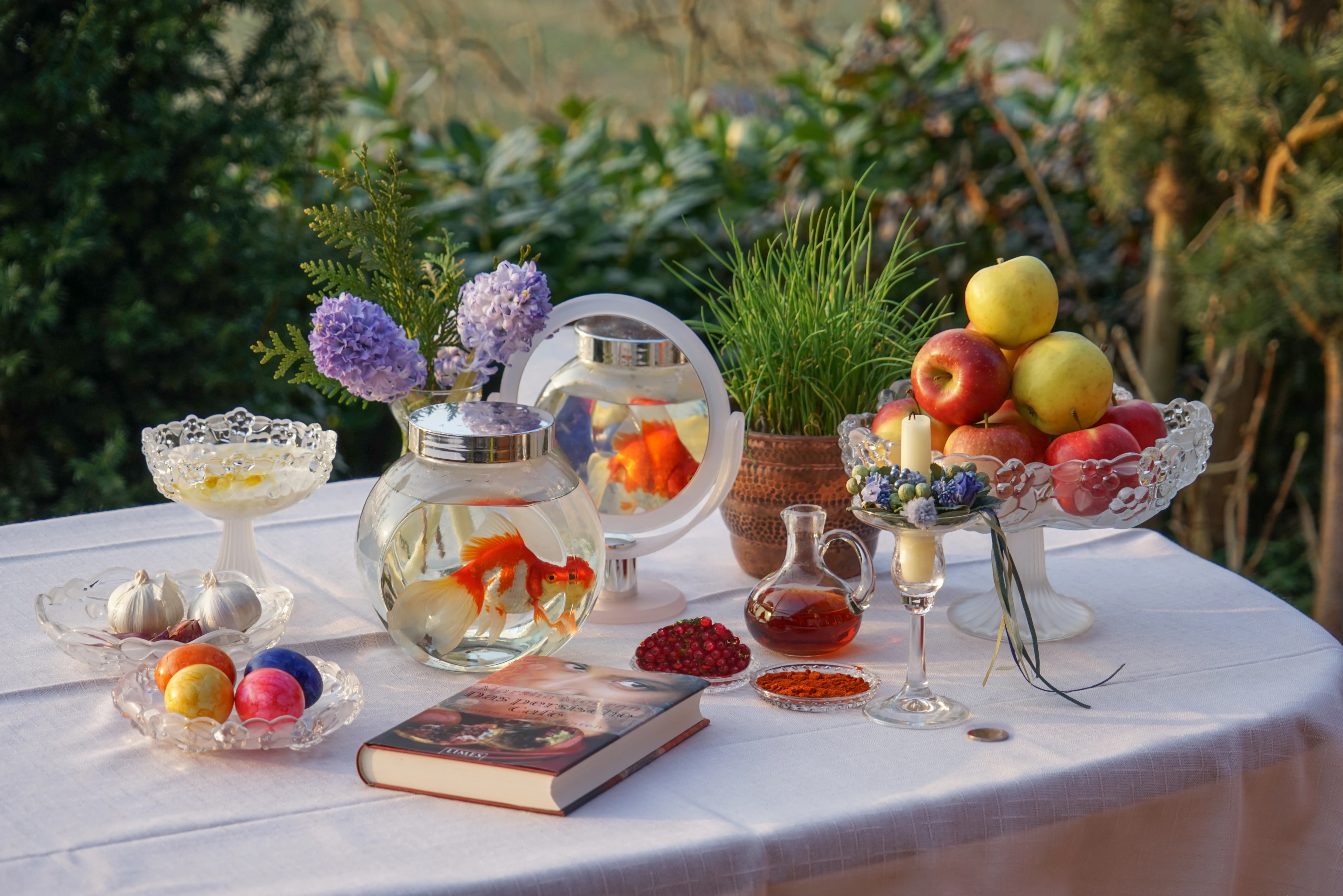 Haft-sin Nowruz table with seven symbolic items