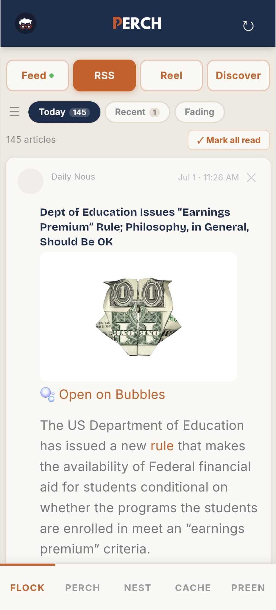 Today, Recent, and Fading tabs in the RSS feed