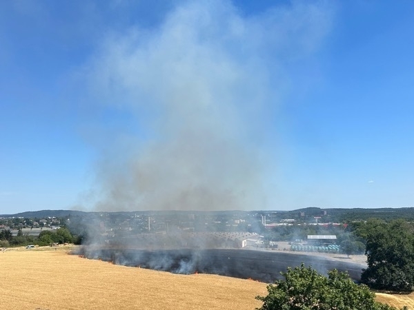 Burning grain field