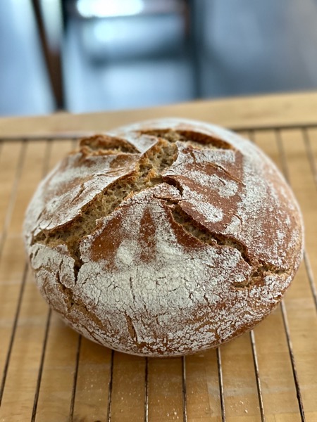 Sourdough bread on a wire rack