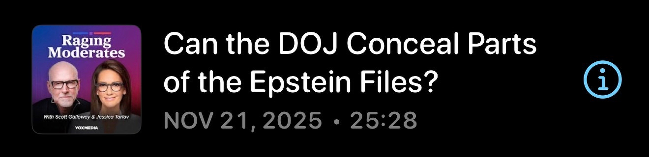 Podcast episode title: “Can the DOJ conceal parts of the Epstein files?”