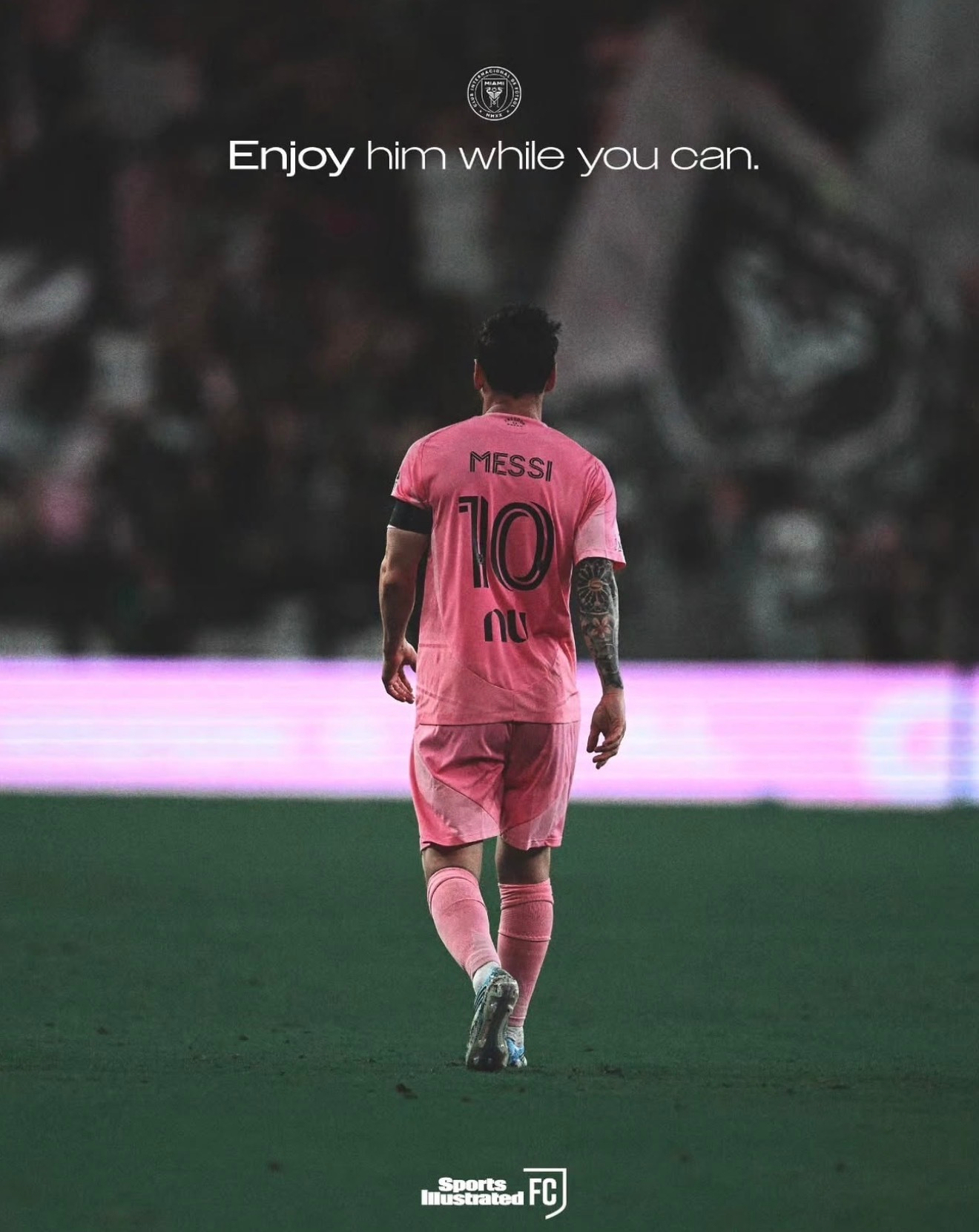 Instagram post saying “Enjoy him while you can”, featuring a photo of Messi