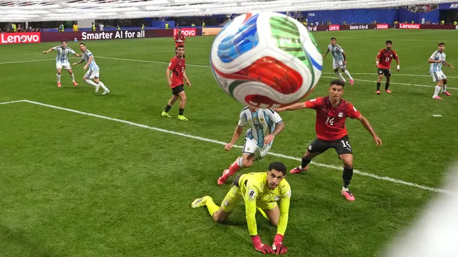 The ball entering the net on Messi’s goal
