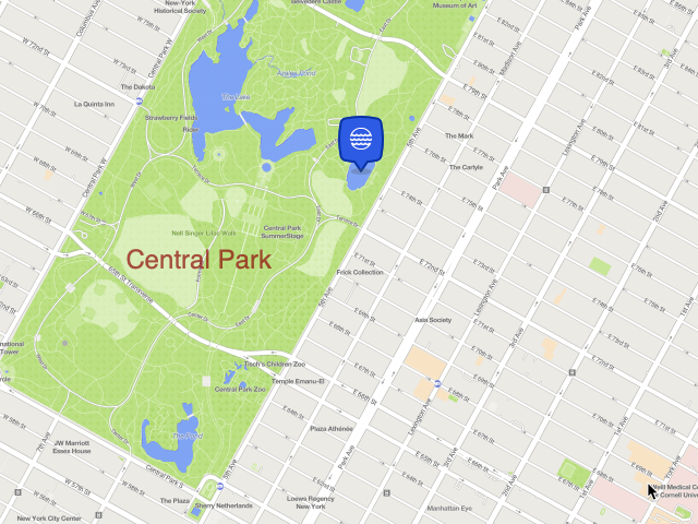 a map with a location of Conservatory Water in Central Park