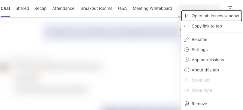 A computer interface displays options for managing a tab, including opening it in a new window and adjusting settings, and importantly, *removing* it.