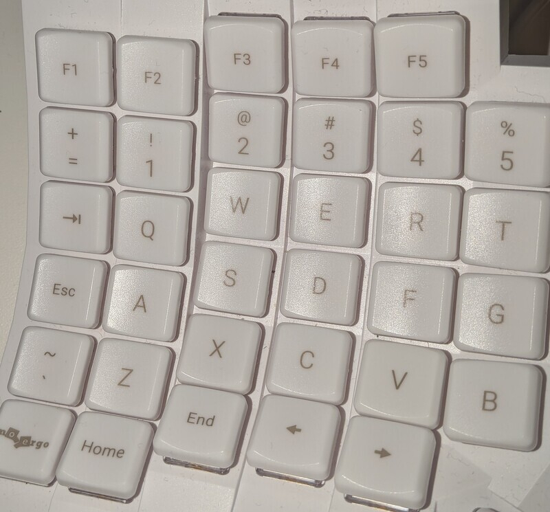 A close-up view of a white computer keyboard with WASD keys showing.