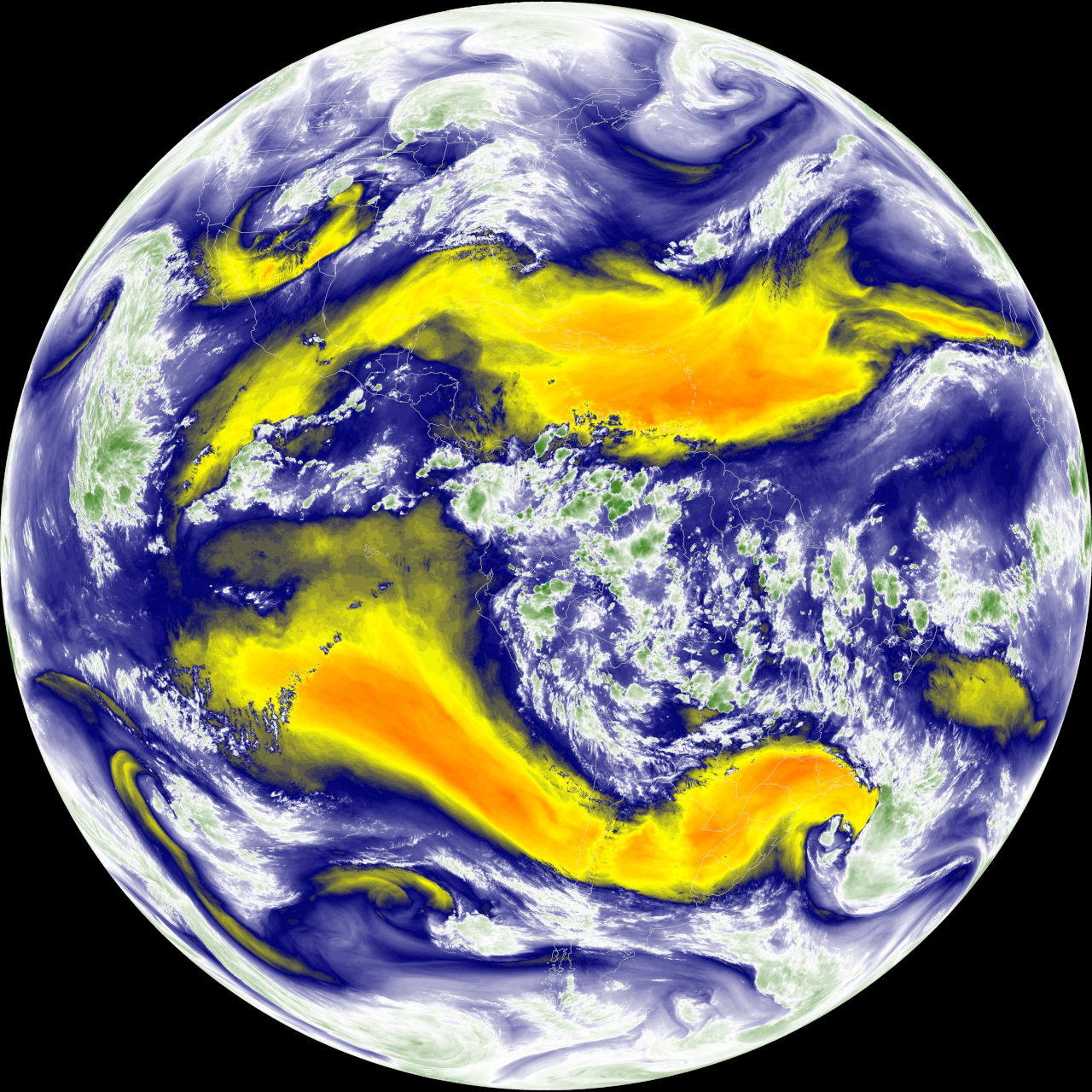 Colorful full disk image received from GOES 16. Enhanced with software post processing.