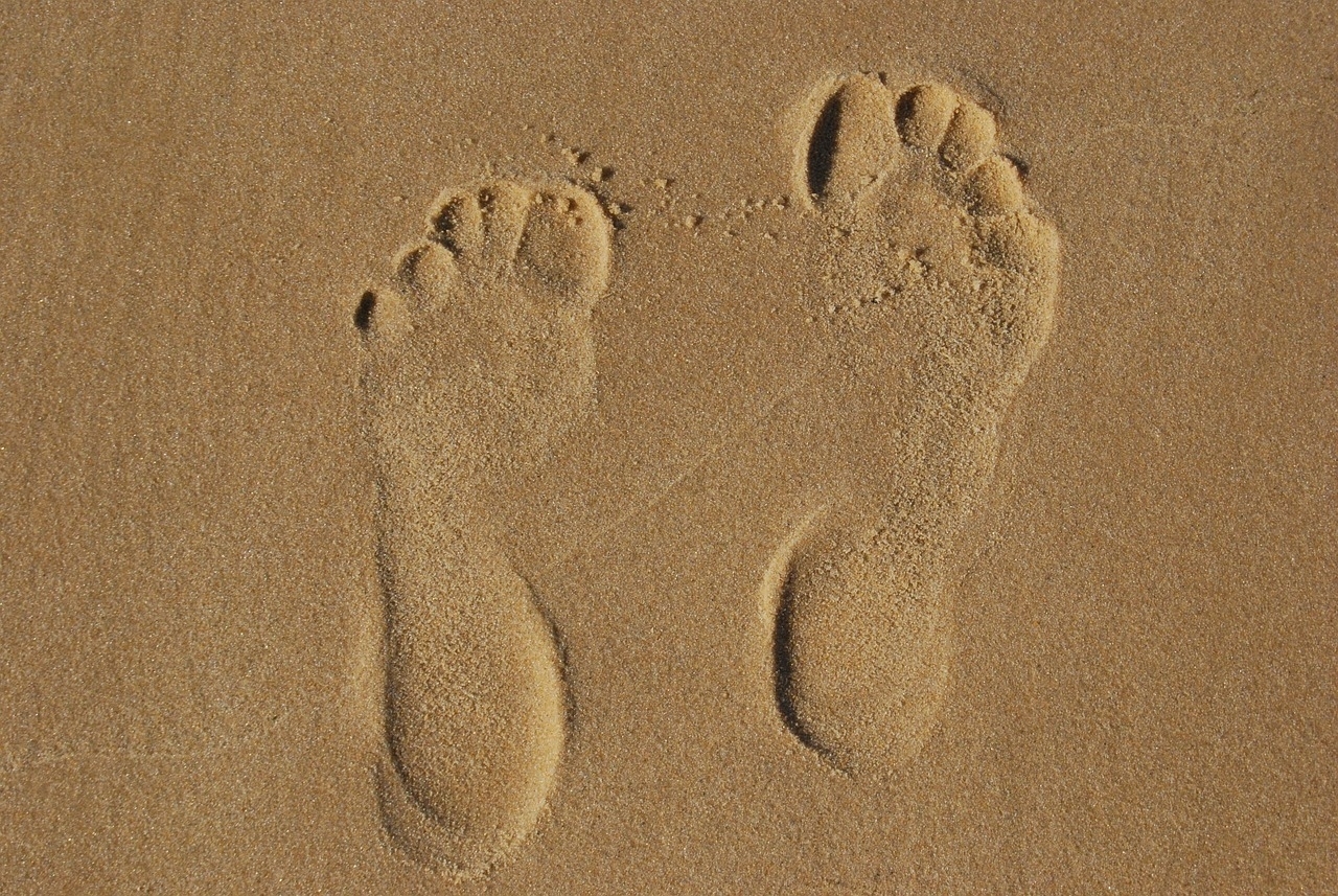 two human footprints in the sand