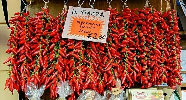 A market display of Calabrian chili