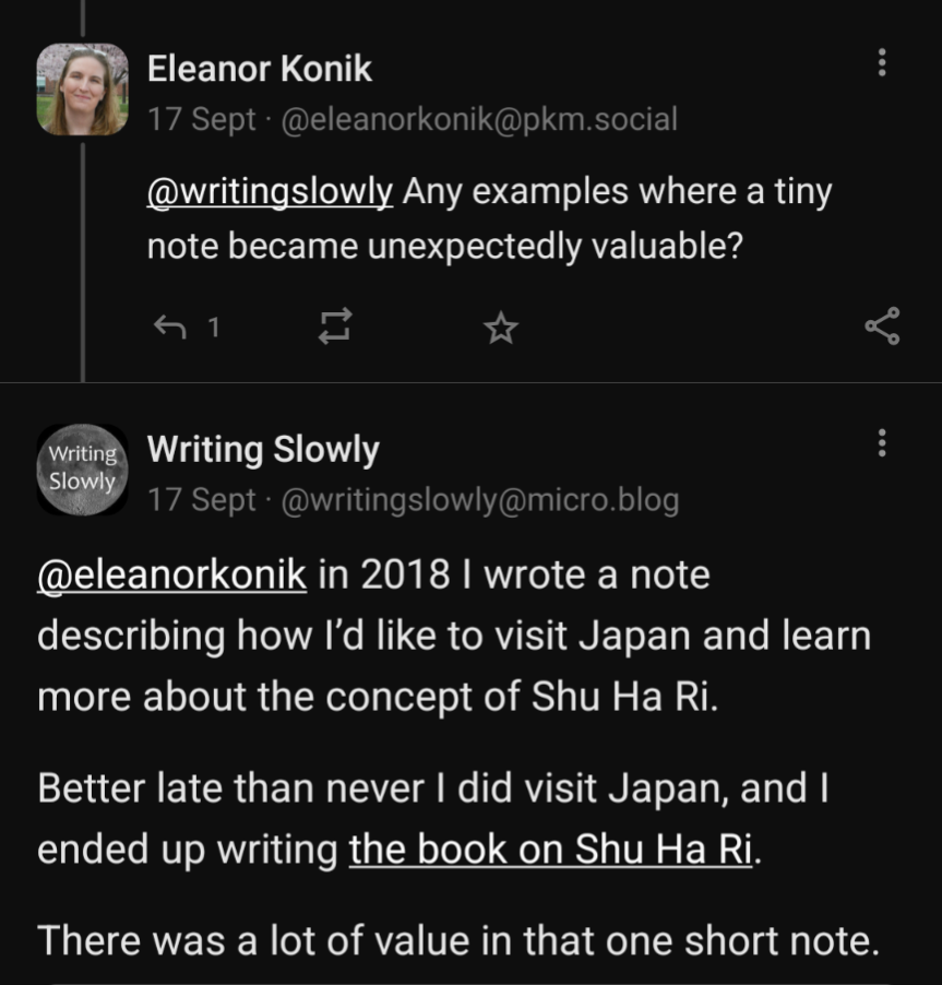 A screenshot of a Mastodon post about a useful note