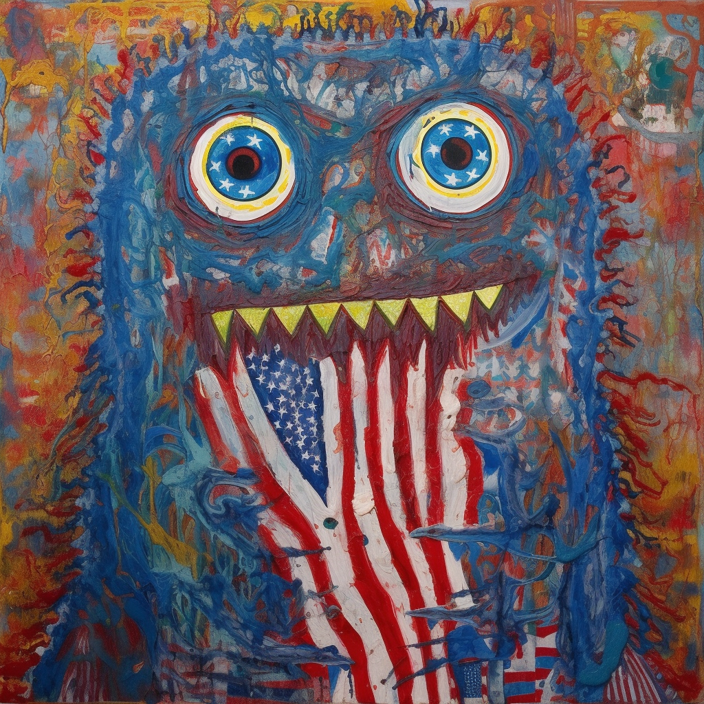 Monster eating an American flag.