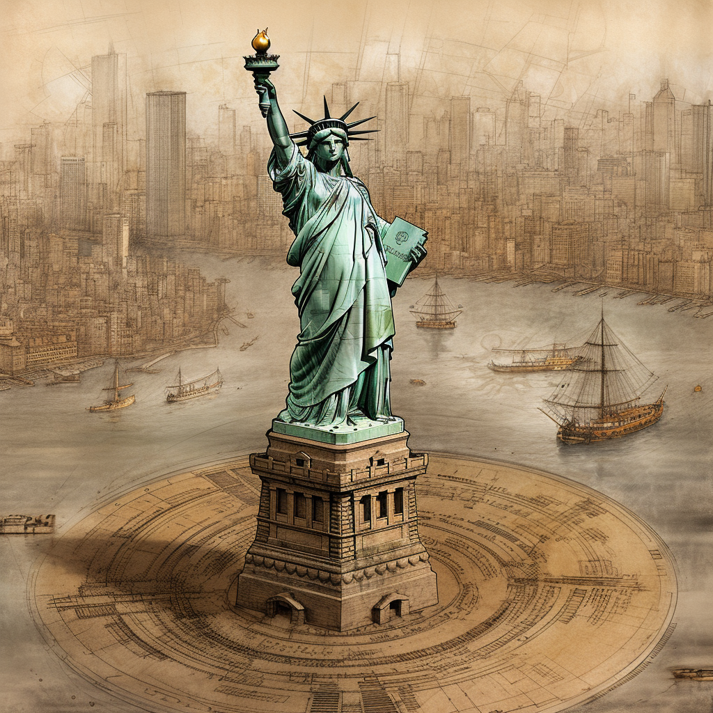 The Statue of Liberty reimagined in old New York.