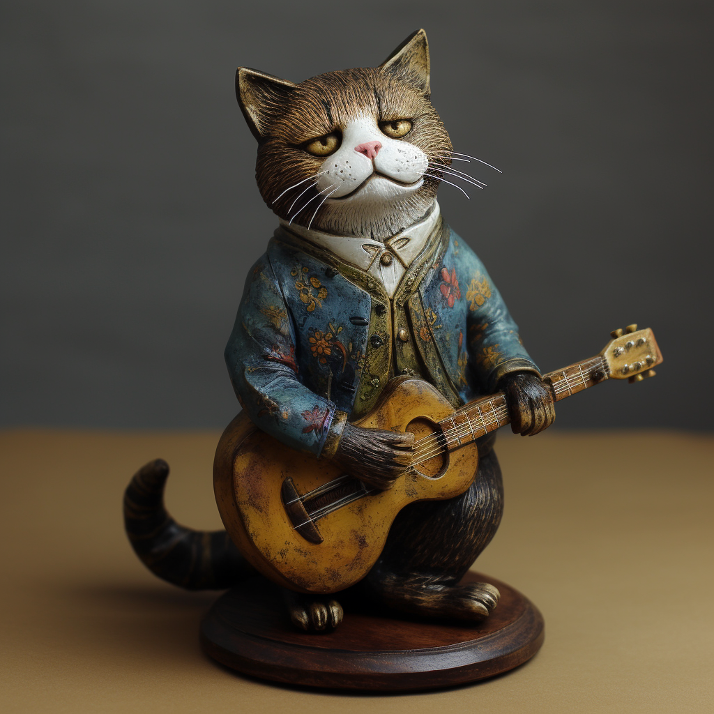 Statue of a Cat playing a guitar.