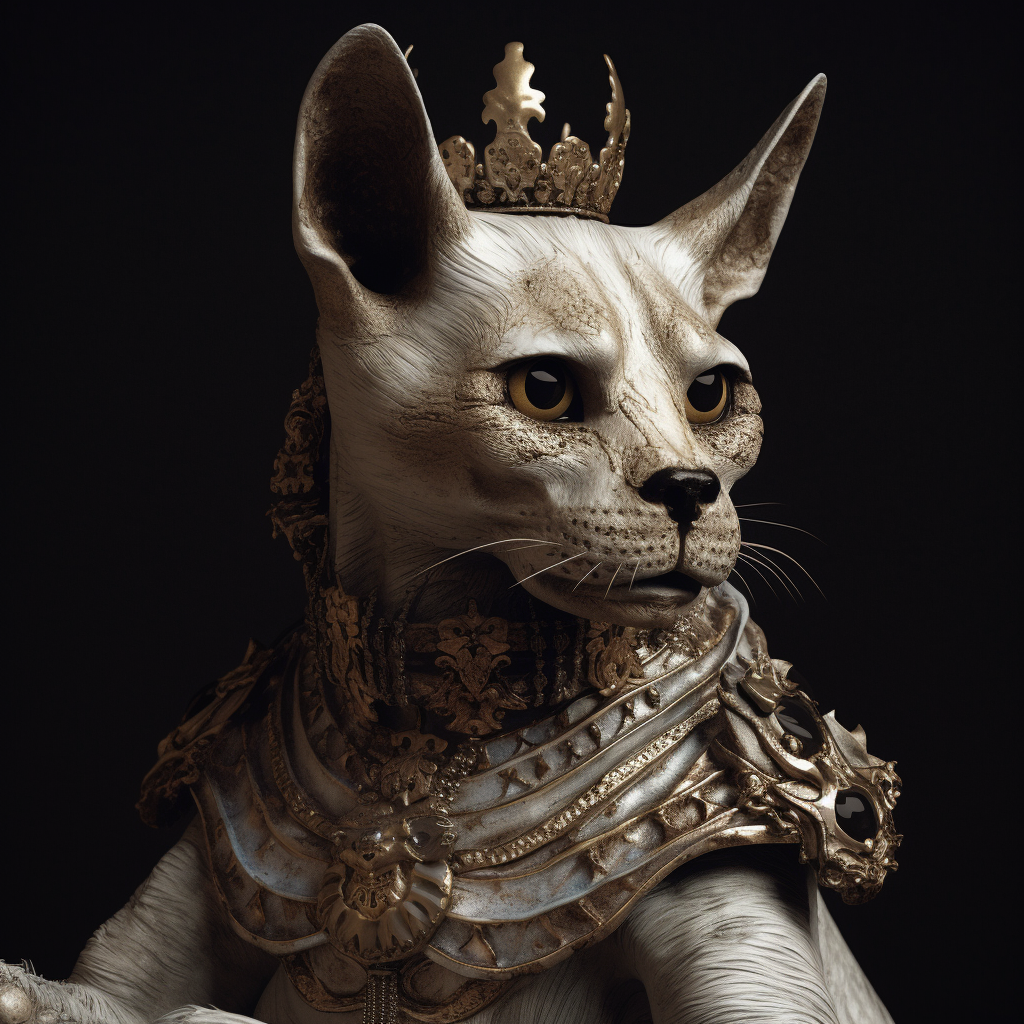White Gothic Cat wearing a crown.