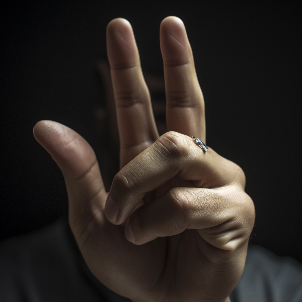 A hand indicating the number "3" in American Sign Language.