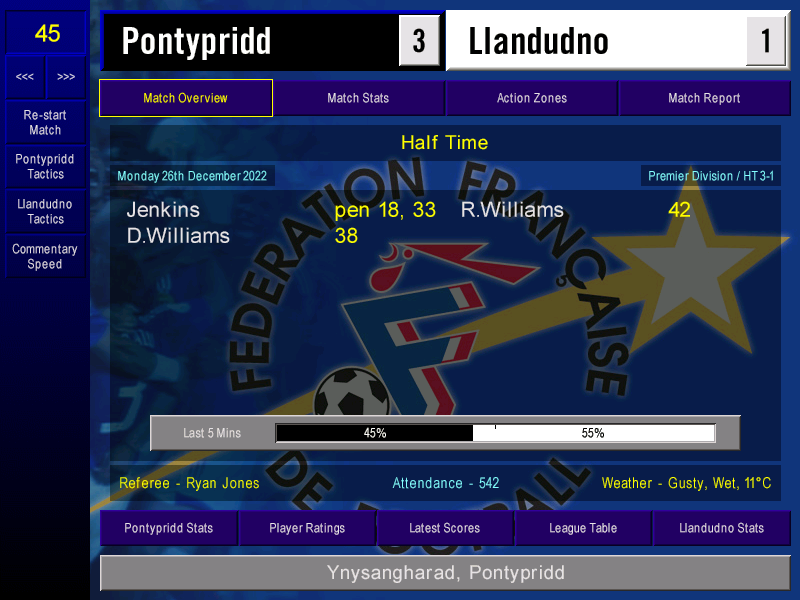 Championship Manager 01-02 match screen, Wales