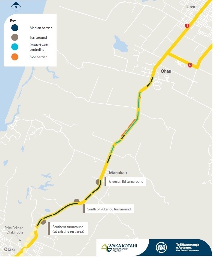 SH1 map with roadworks marked. 