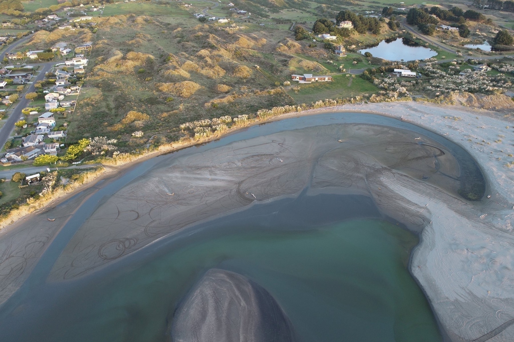 Waikawa river mouth, as seen by drone. 