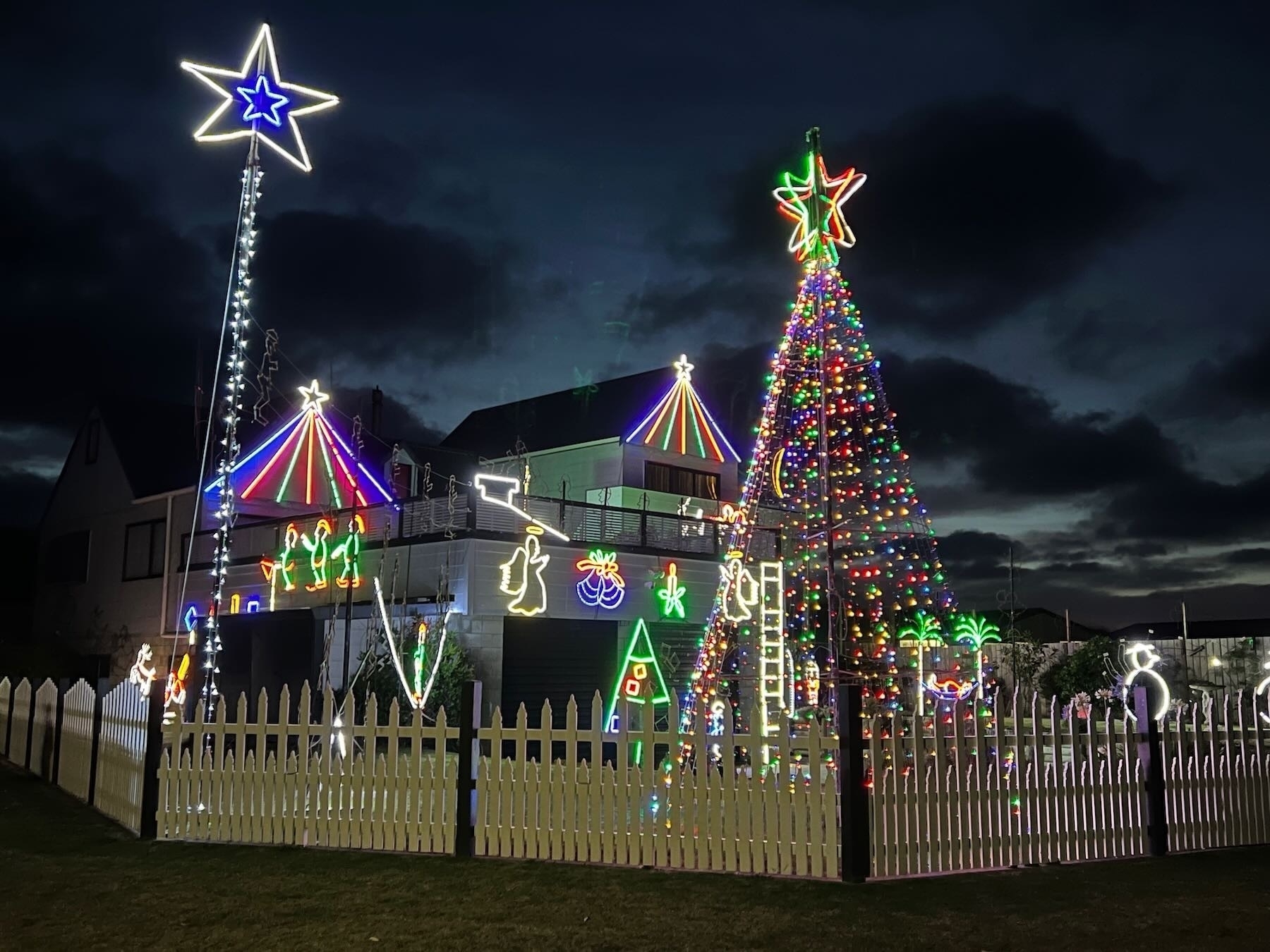 Christmas lights at Waikawa Beach. Wendy and Peter Clark display (partial). 
