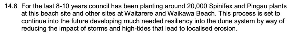 Screenshot of the part of the response about planting to protect dunes. 