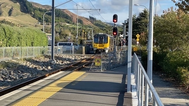 Train at Waikanae crossing. 