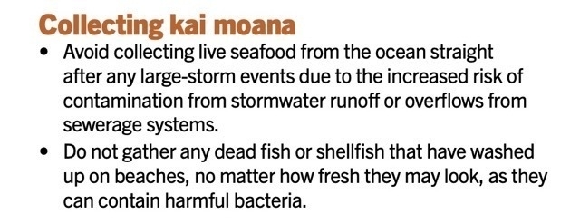 Avoid kai moana after storms. 