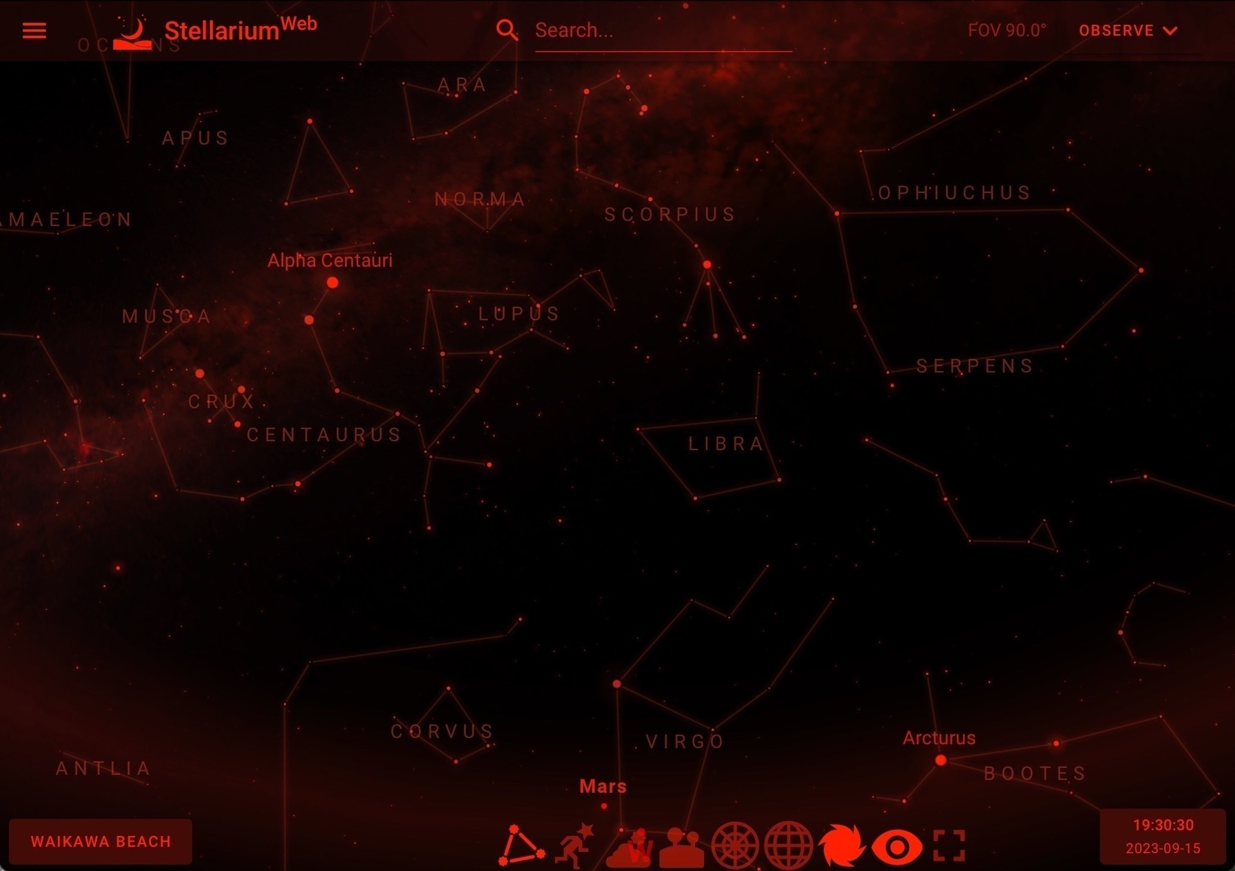 Screenshot of part of the night sky.