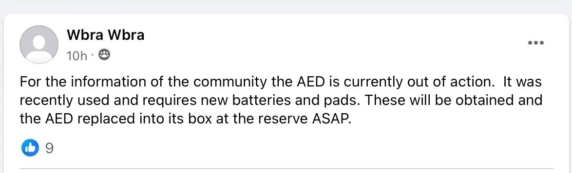 AED currently out of action. 