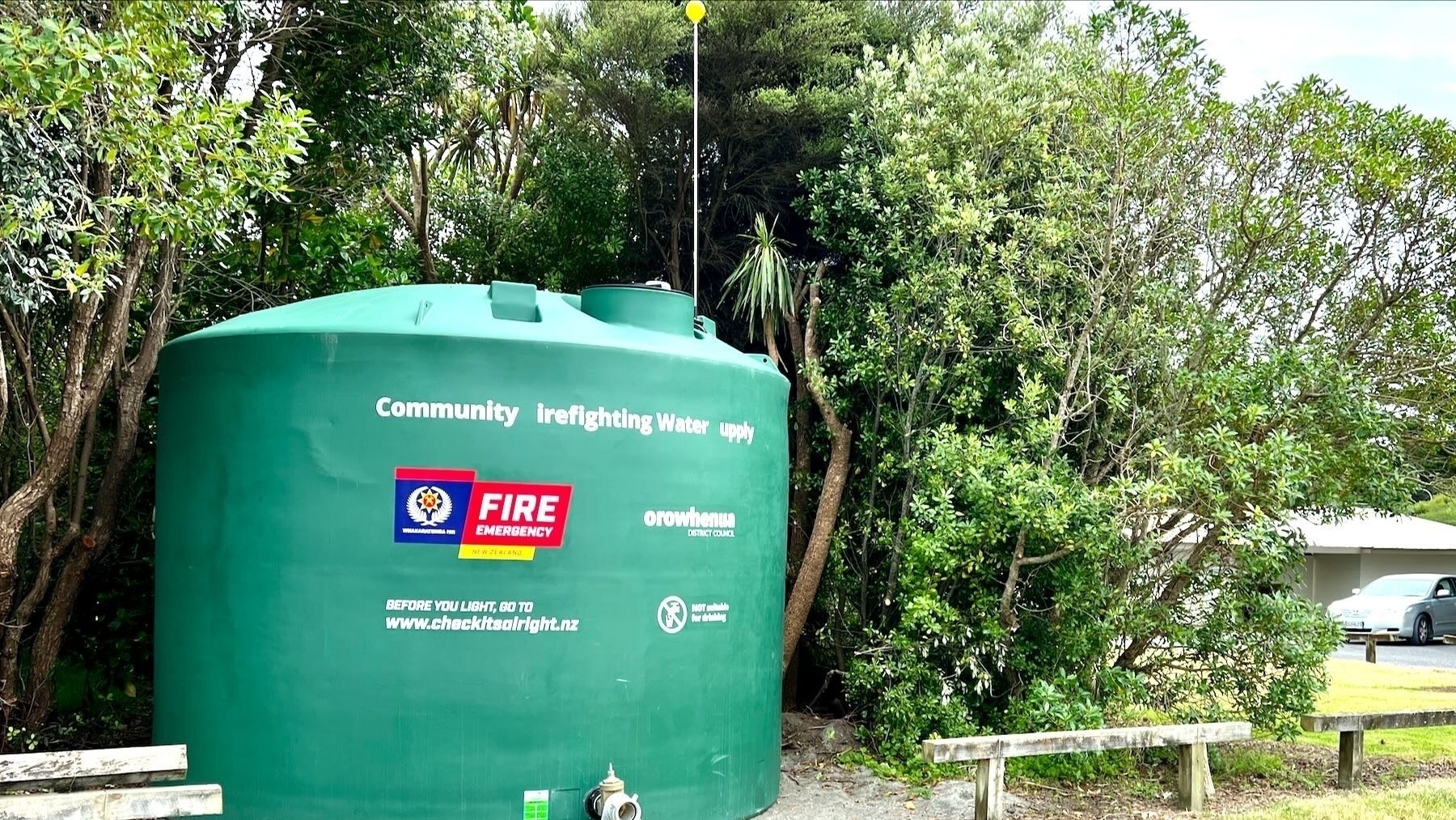 Community firefighting water tank. 
