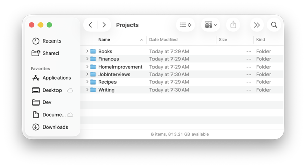 Projects folder with various organized sub folders